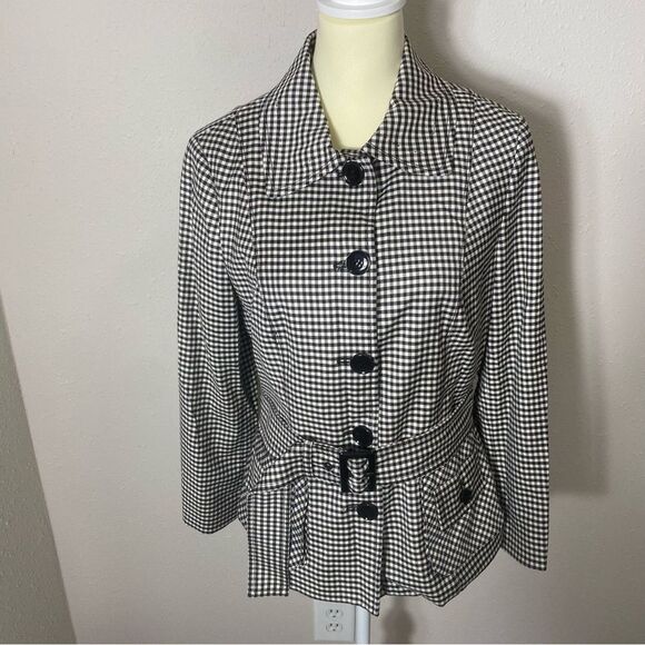 Carlisle Black & White Gingham Wool Blend Button Front Blazer/Coat Womens Size 8 - Picture 7 of 16